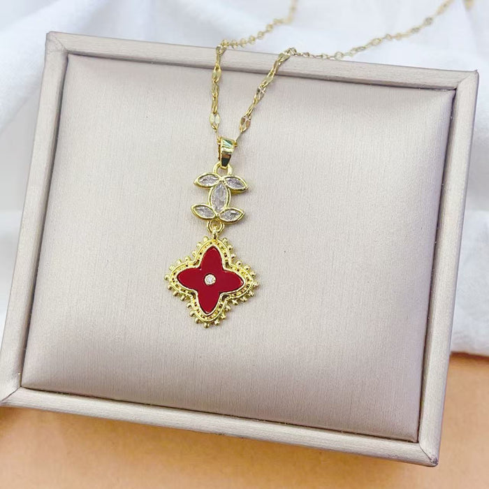Wholesale Double C Four-Leaf Clover Diamond Necklace