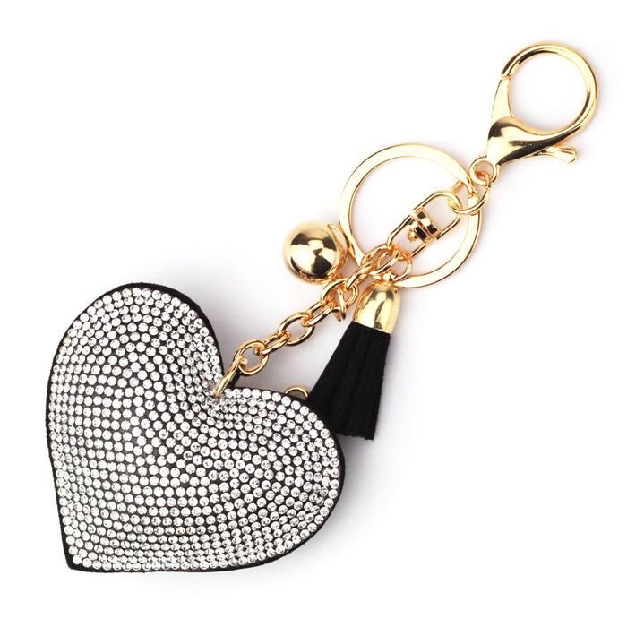 Wholesale Chic Heart Rhinestone Leather Tassel Keychain Fashion Bag Charm Car Key Accessory