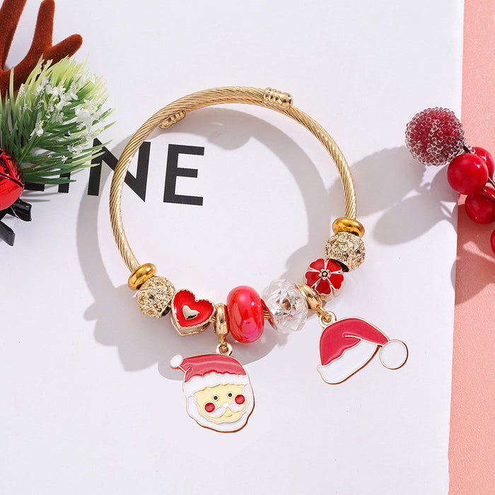 Wholesale Christmas  Reindeer Snowflake Beaded Bracelet Stainless Steel MOQ≥2