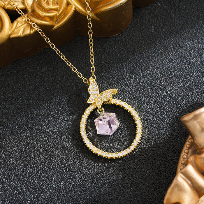Wholesale Circle Diamond-Encrusted Collarbone Necklace