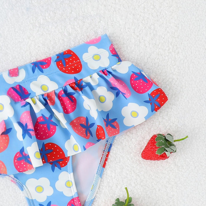 Wholesale New girls' two-piece swimsuit with bow tie suspender skirt style