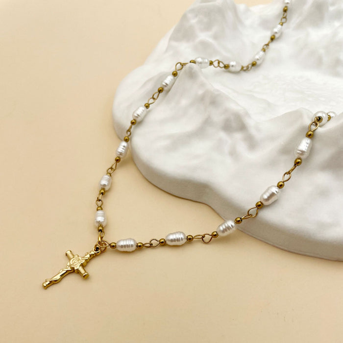 Wholesale Cross Pendant Pearl Necklace JDC-NE-Jinyue003