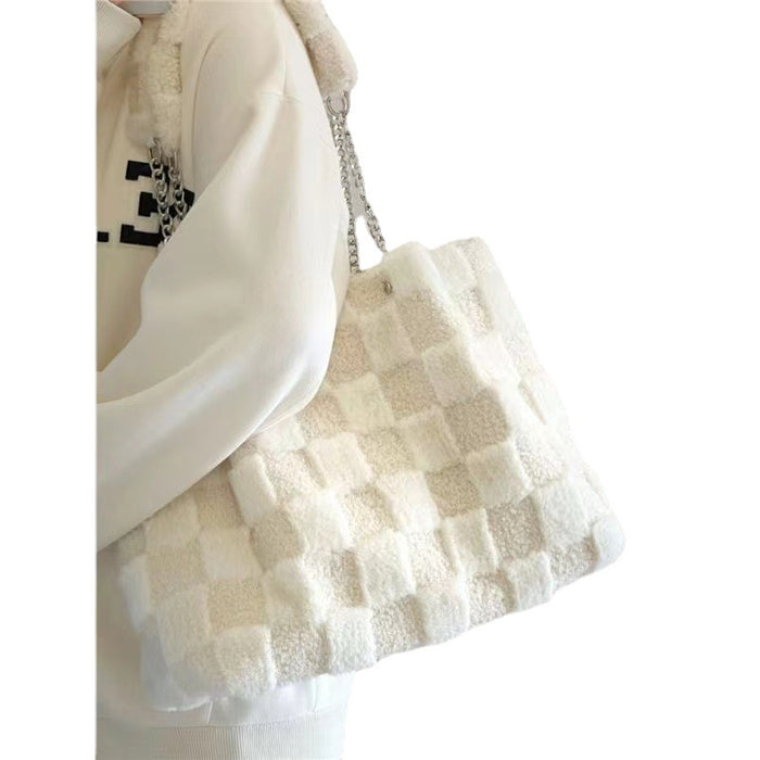 Wholesale Milky White Large Capacity Plush Shoulder Bag JDC-SD-DRS010