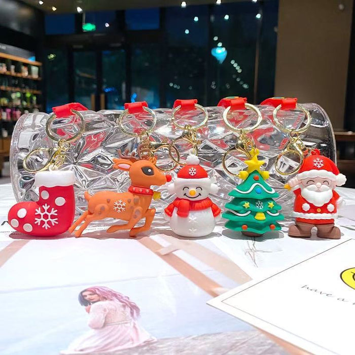 Wholesale PVC Christmas Cartoon Santa Reindeer Keychain Pendant MOQ≥2