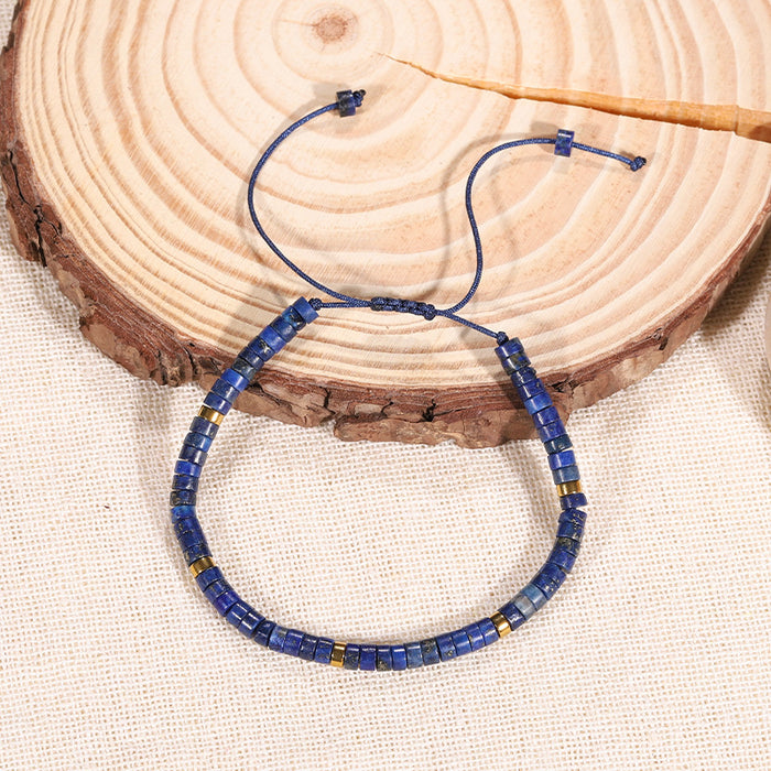 Wholesale Natural Stone Spacer Bead Braided Bracelet European and American Hot Selling Hand-Woven Lapis Lazuli Bracelet
