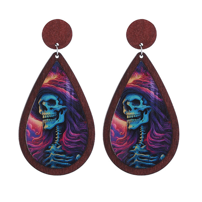 Wholesale  Horror Party Wooden Inlaid Acrylic Double-sided Funny Holiday Earrings Accessories