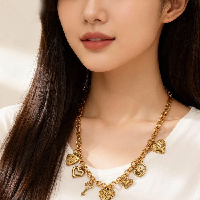 Wholesale Titanium Steel Gold Heart Pendant Necklace