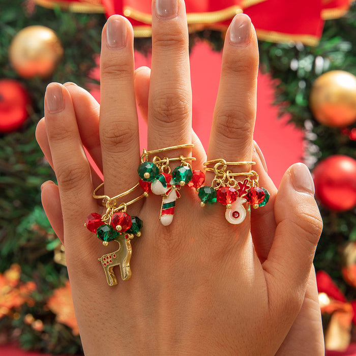 Wholesale Cute Christmas Elk Bell Animal Pendant 3-Piece Ring Set Gold Jewelry Accessory MOQ≥2