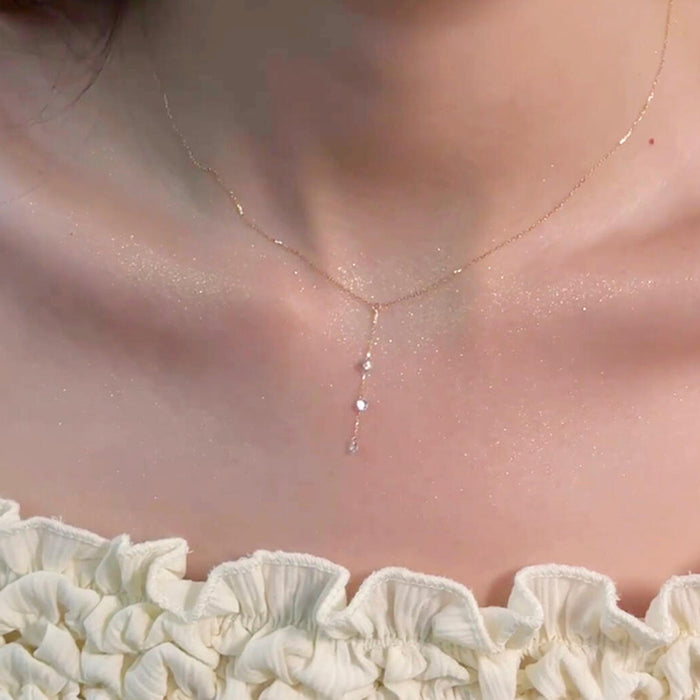 Wholesale Round zircon pendant necklace exquisite, simple, versatile, tassel collarbone chain temperament