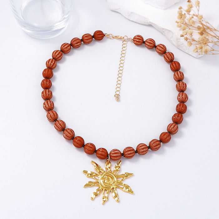 Wholesale Alloy Sunflower Pendant Necklace Beaded Daily Commuting Women's Necklace
