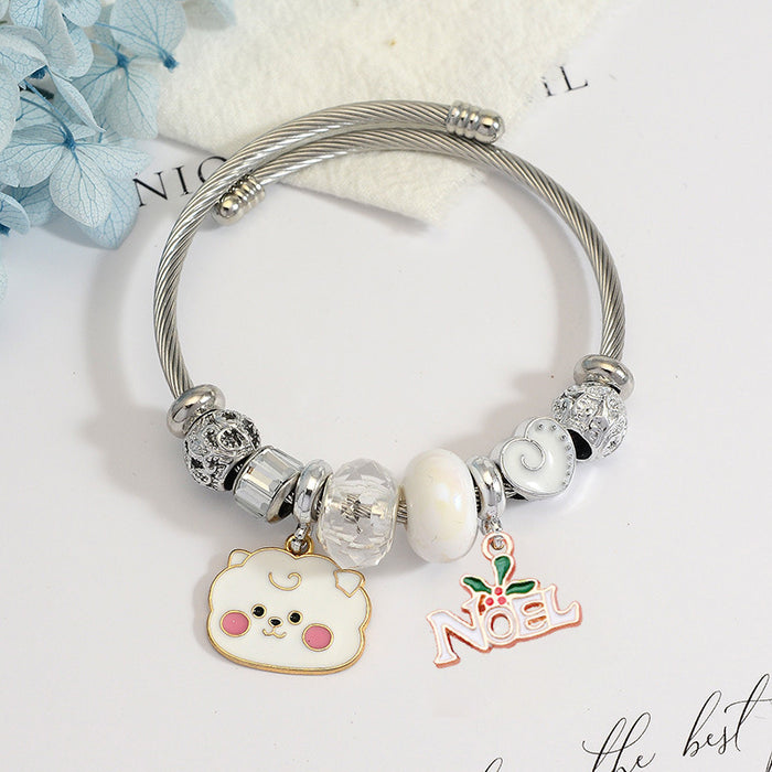 Wholesale Stainless Steel Electroplated Christmas Reindeer Bell Charm Bracelet MOQ≥2