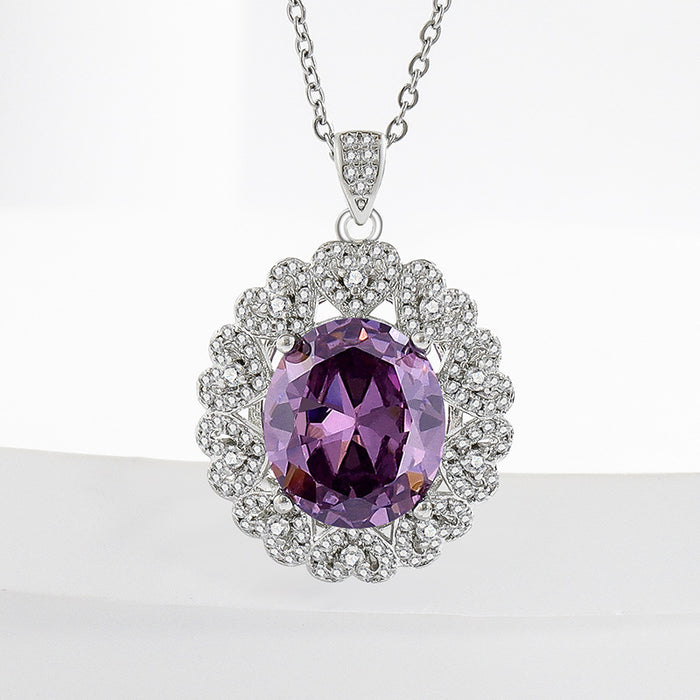 Wholesale Oval Drill Amethyst Pendant Necklace