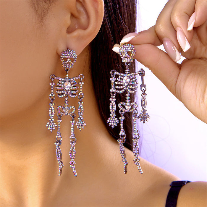 Wholesale  Series Earrings Niche Design Full Diamond Sparkling Movable Skull Earrings