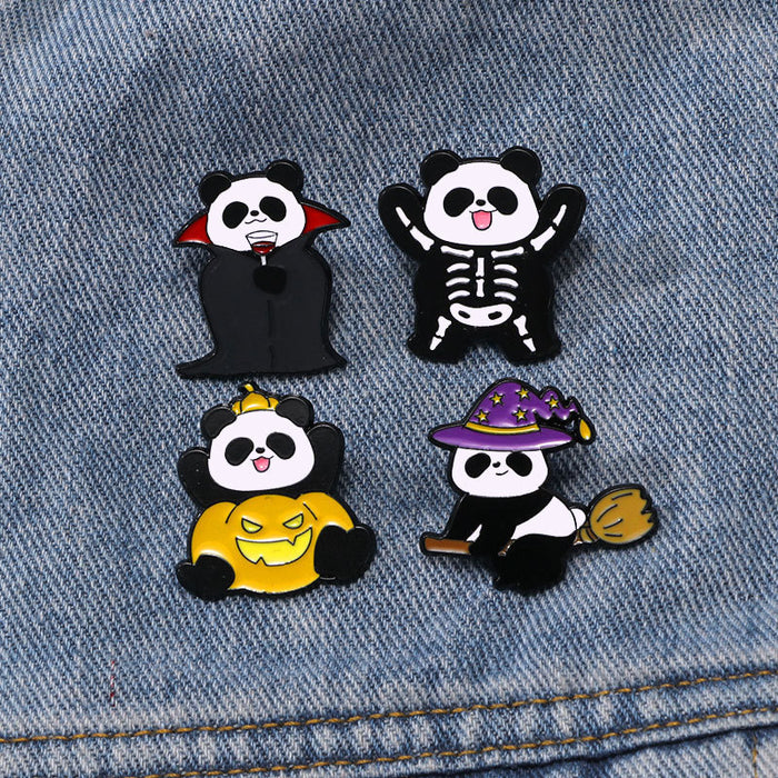 Wholesale  Panda Brooch Cartoon  Decoration Pumpkin Head Witch Vampire Skull Oil Drop Alloy Badge