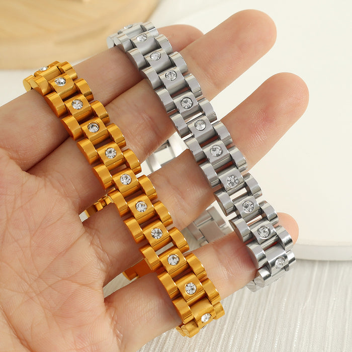 Wholesale White Diamond Titanium Steel Watch Chain Plated Bracelet Trendy Bracelet Metal Sense All-match Bracelet
