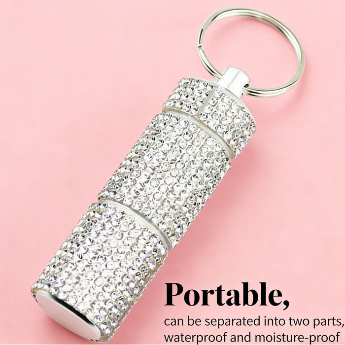 Wholesale Alloy Waterproof Sealed Pill Holder Keychain Rhinestone Decor European American Modern Style For Everyday Travel