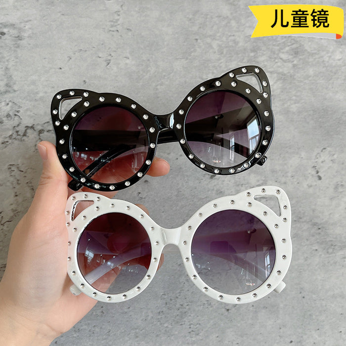 Wholesale Children's point diamond round frame glasses, teddy bear sunglasses, cute fox ear glasses, sunglasses
