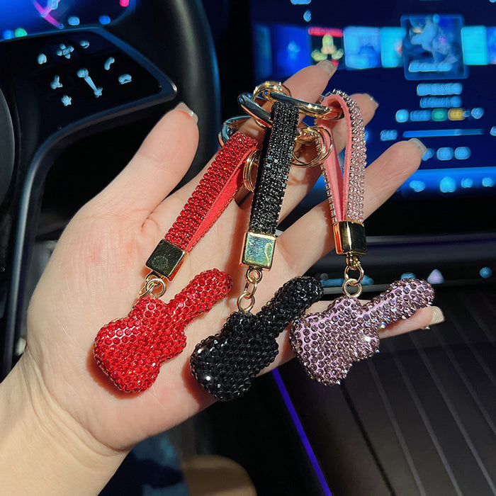 Wholesale Rhinestone Crystal Guitar Keychain Fashion Car Key Ring Pendant