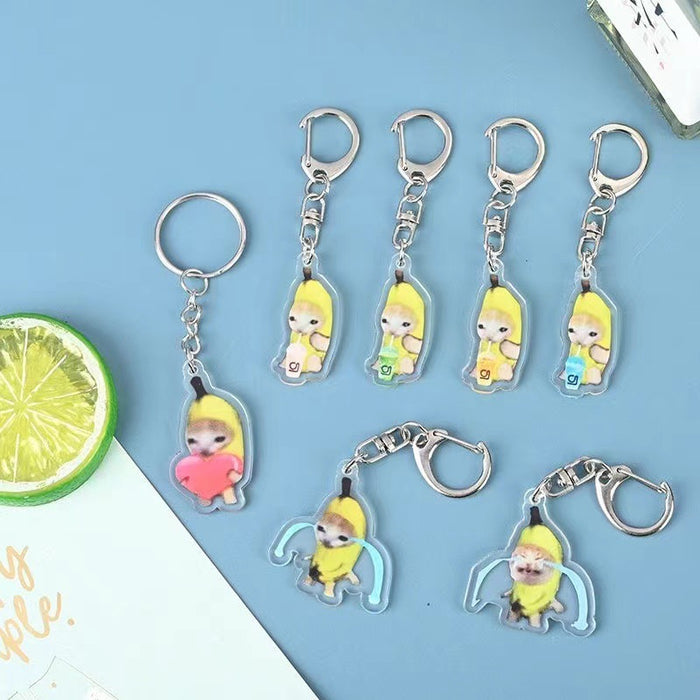 Wholesale Acrylic Banana Cat Cartoon Keychain JDC-KC-QiTong001