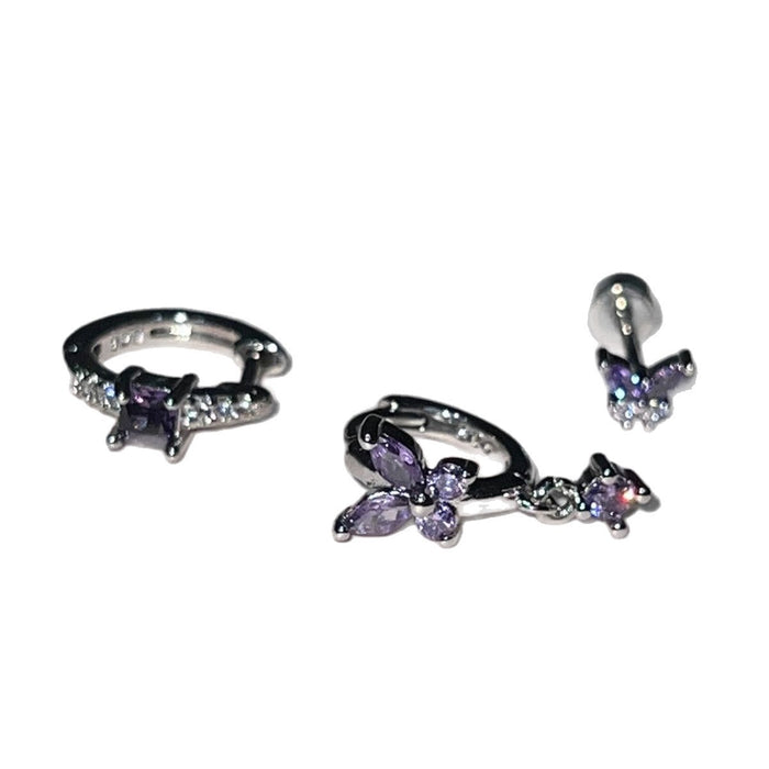 Wholesale Zircon Purple Butterfly Ear Buckle, Elegant Copper Earrings, Earrings, Niche, High End, Earbone Nails, Earrings, Accessories