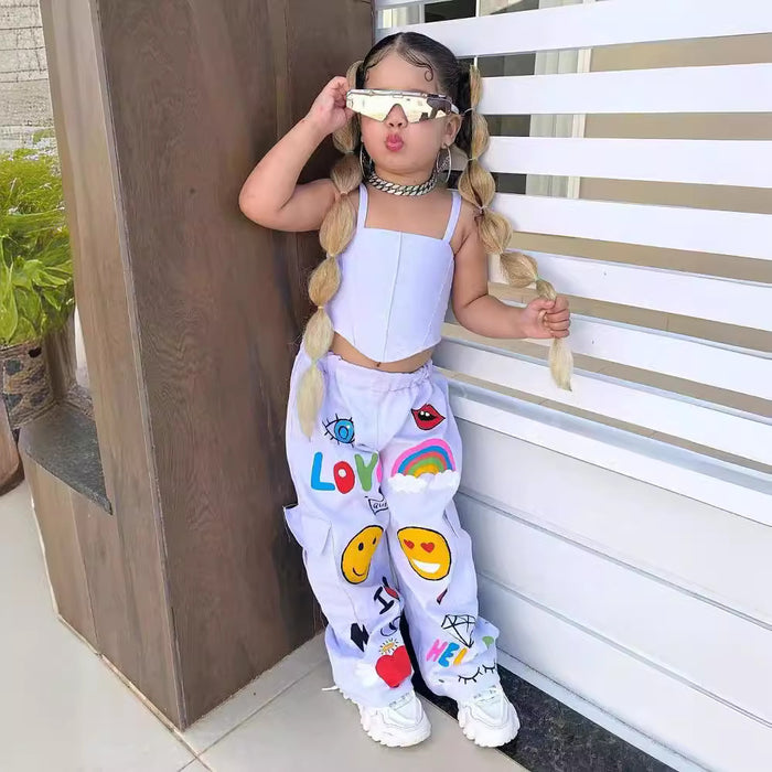 Wholesale Tube Top Suspenders Cartoon Print Pants Children's Suit JDC-CTS-YaYaMi001