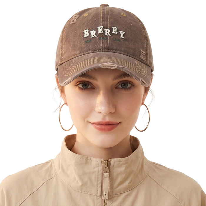 Wholesale Washed Cotton Frayed Edge Baseball Cap with Retro Letter Embroidery for Women Summer Sun Protection