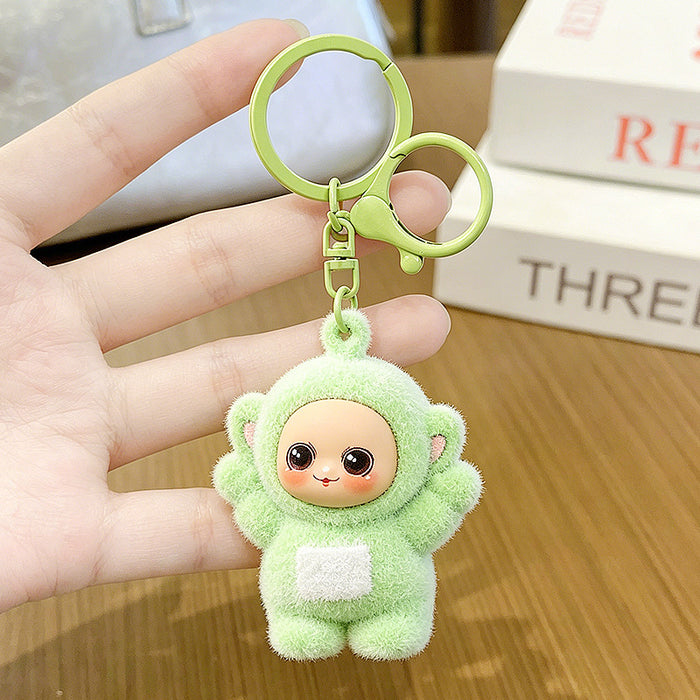 Wholesale Cute PVC Cartoon Keychain Pendant Flocking Key Ring Accessory for Kids minimum quantity：2