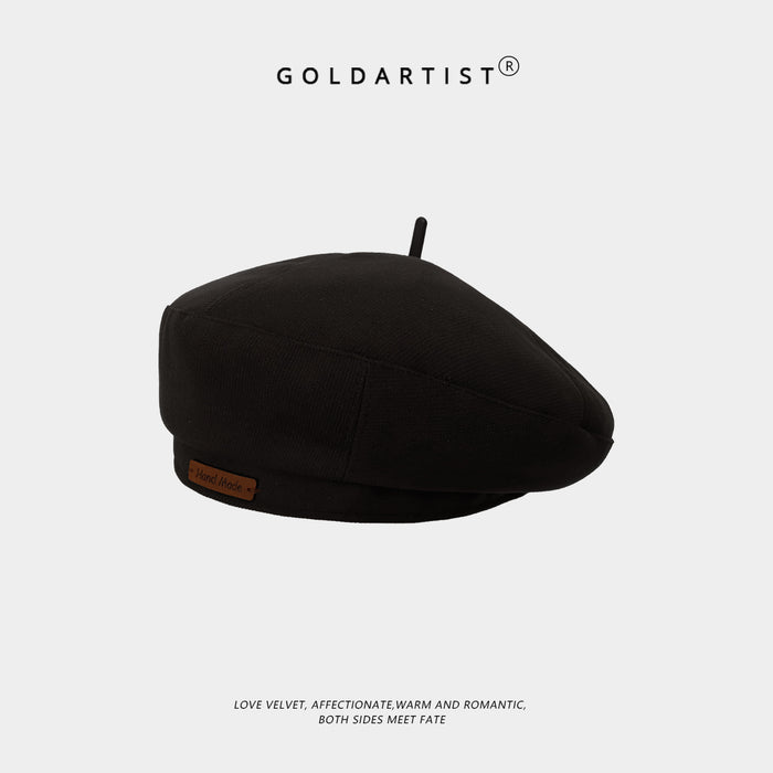 Wholesale Autumn and winter black beret women's big head circumference octagonal hat retro versatile