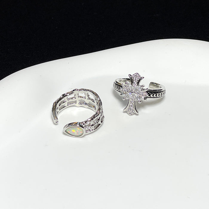 Wholesale Cross zircon grid open ring, personalized, fashionable, irregular, high-end ring