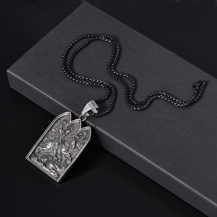 Wholesale HIPHOP titanium steel vacuum plating medieval Saint George necklace