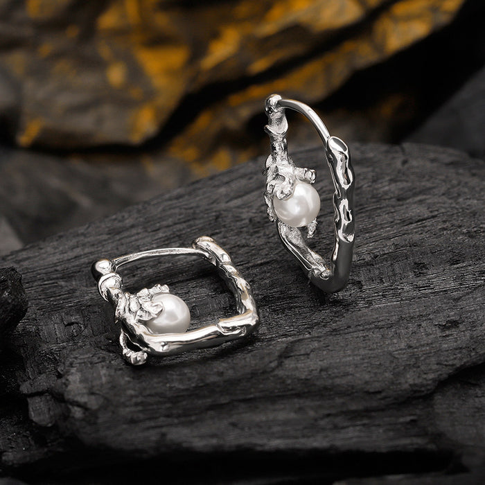 Wholesale Silver Asymmetrical Special-Shaped Texture Inlaid with Shell Beads Earrings