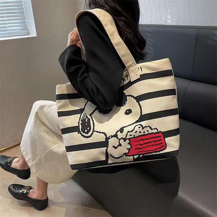 Wholesale Cartoon printed canvas bag, large capacity underarm tote bag, mom's handbag, single shoulder shopping bag
