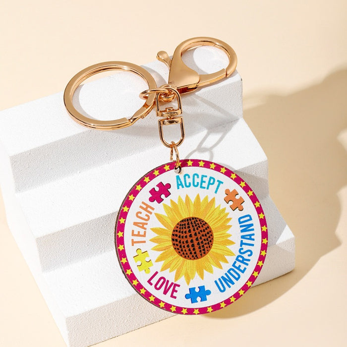 Wholesale Western Style Rainbow Love Wooden Keychain JDC-KC-RongR022