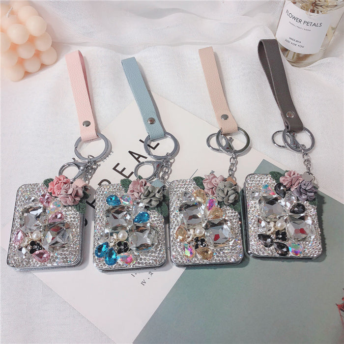 Wholesale Crystal Diamond Portable Makeup Mirror Keychain JDC-KC-LX058