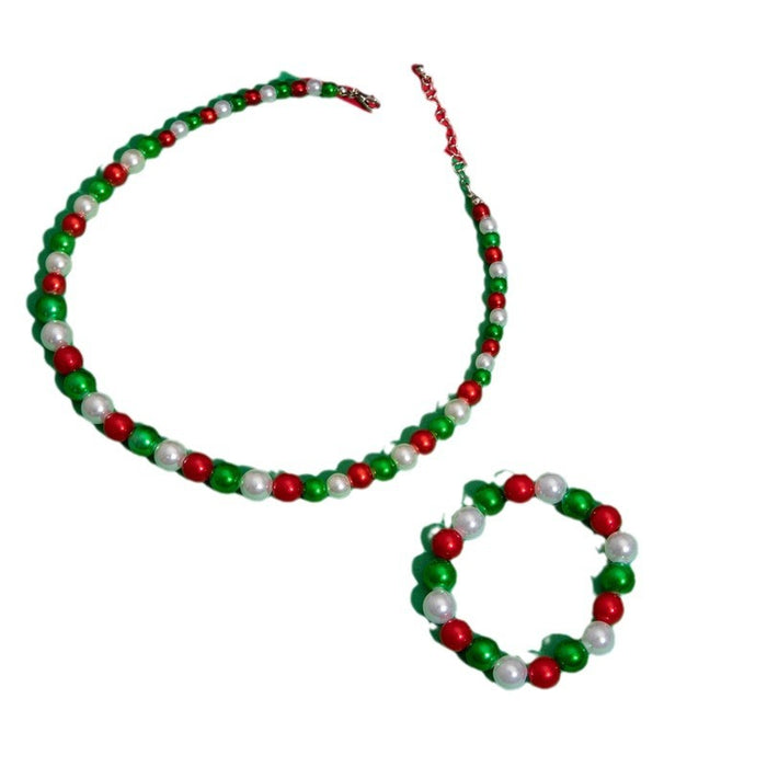 Wholesale Christmas Cute Red Green Bell Bead 3-Piece Jewelry Set for Party Gift MOQ≥2