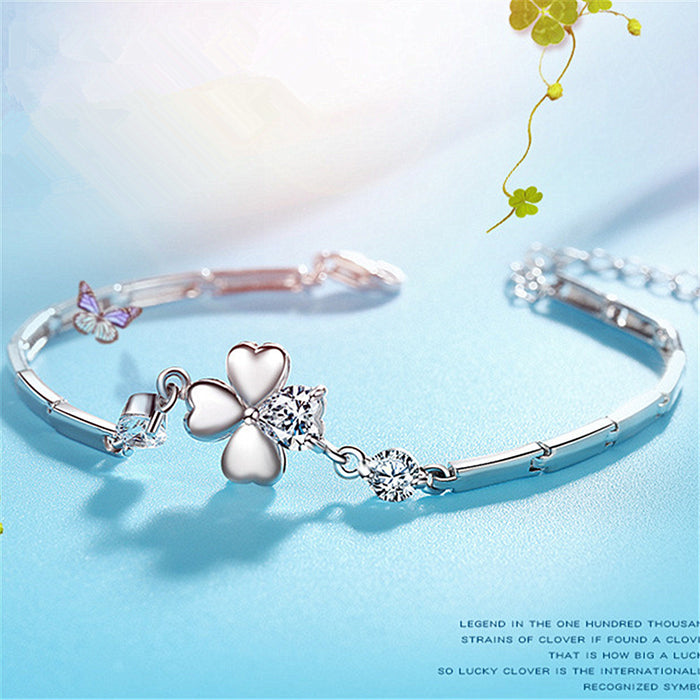Wholesale New Diamond Set Clover Bracelet Silver Jewelry Simple Fashion Bracelet