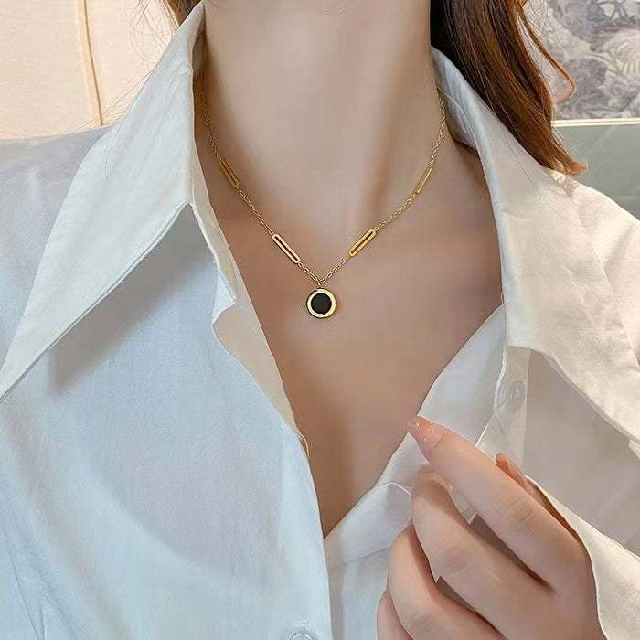 Wholesale Titanium steel necklace pin black and white double-sided design new niche light luxury clavicle chain