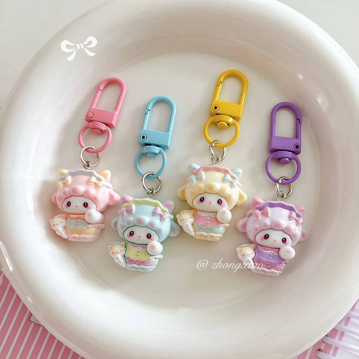 Wholesale Cute Resin Bow Lamb Keychain Cartoon Pink Bag Charm Fashion Accessory Gift For Girls