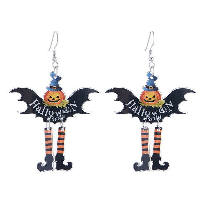 Wholesale  Earrings Acrylic Double-Sided Long-Legged Witch Pumpkin Man Skull Horror Atmosphere Earrings