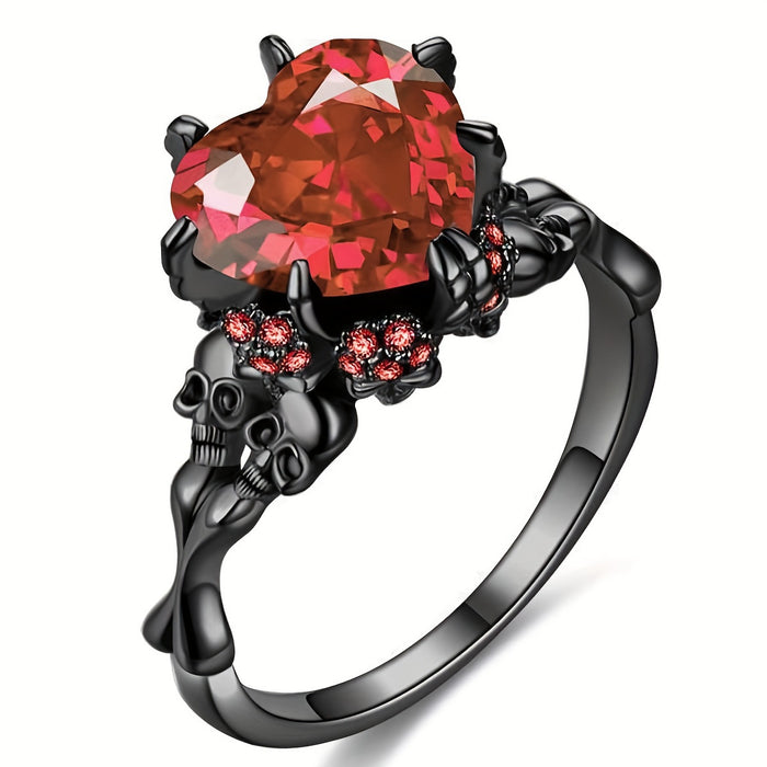 Wholesale Gothic  Skull Heart Ring Red Zinc Alloy Electroplated Couple Jewelry Trendy Fashion Accessory Gift