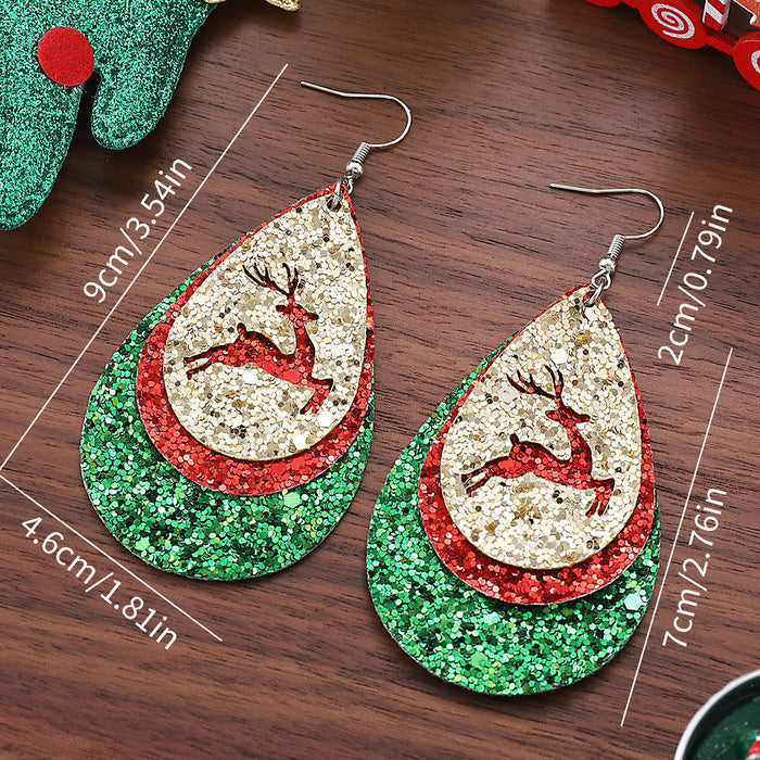 Wholesale Stylish Christmas Leather Pendant Earrings Handmade Square Jewelry Boutique Resale
