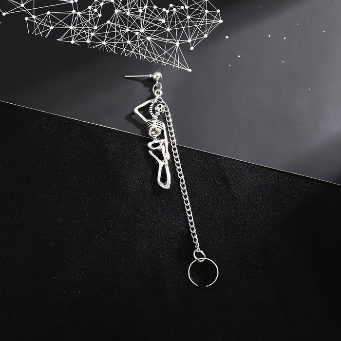 Wholesale alloy skull earrings trendy asymmetric chain ear clip Halloween couple jewelry