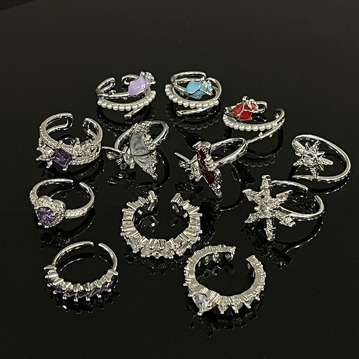 Wholesale Full diamond zircon high-end butterfly heart opening ring, niche design, personality