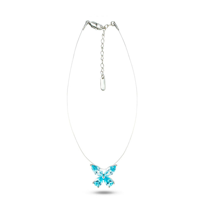 Wholesale Zircon Butterfly Necklace Ice Crystal Blue Copper Fishing Line Chain