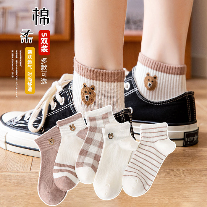 Wholesale Socks for Women Cotton Mid Socks Long Socks Double Needle Stripe Color Blocked Japanese Women JDC-SK-JiaMu003