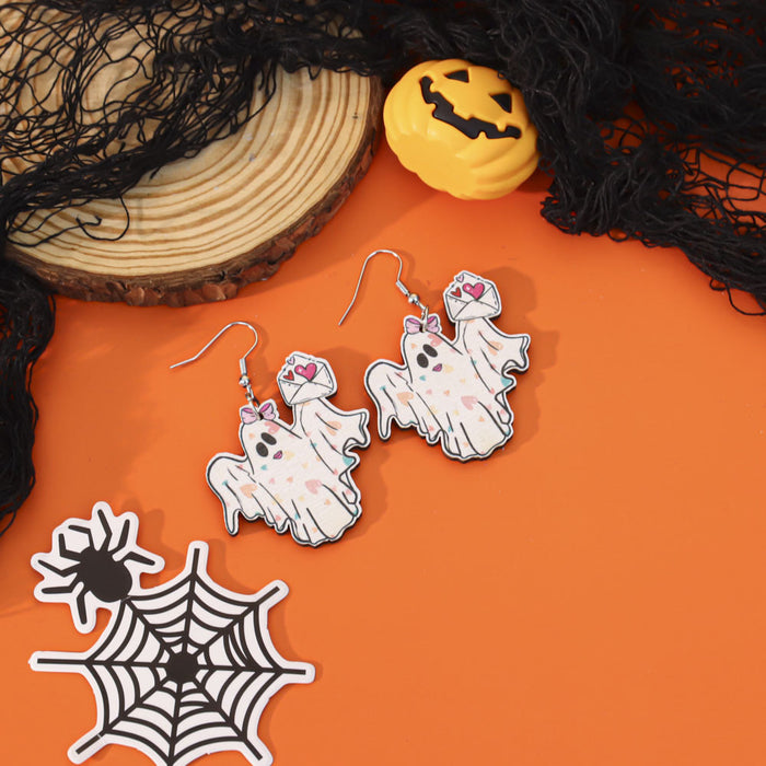 Wholesale  earrings creative personality funny wooden ghost cartoon earrings