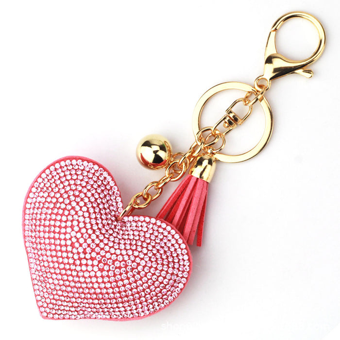 Wholesale Chic Heart Rhinestone Leather Tassel Keychain Fashion Bag Charm Car Key Accessory