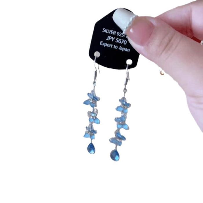 Wholesale Butterfly droplet pendant earrings with niche design, light luxury temperament, fashionable long tassel earrings