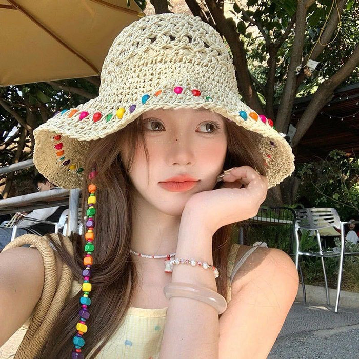 Wholesale Colorful Woven Hat Women's Summer Arrival Seaside Holiday Style Hat Big Brim Sunscreen Fisherman's Hat