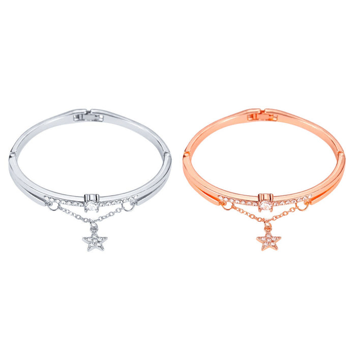 Wholesale Fashion alloy hexagonal star open bracelet with diamond inlay, personalized temperament bracelet